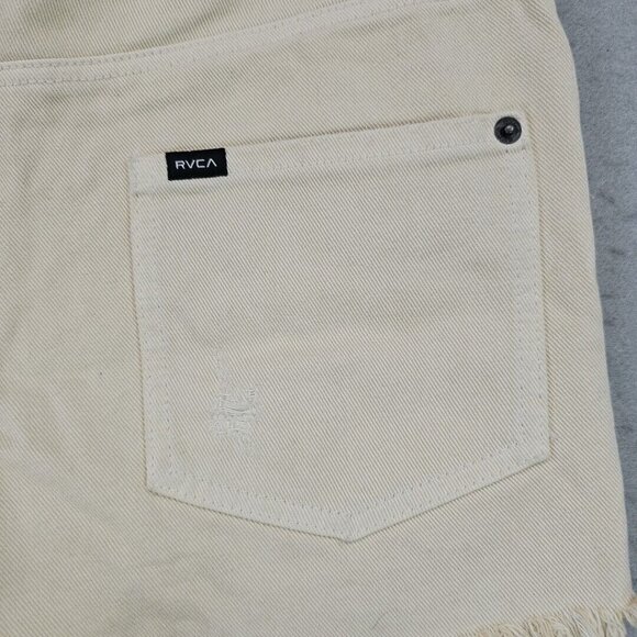 RVCA High Rise Cut Off Denim Shorts Womens 26 Beige 100% Cotton Beach Skater - Picture 6 of 9